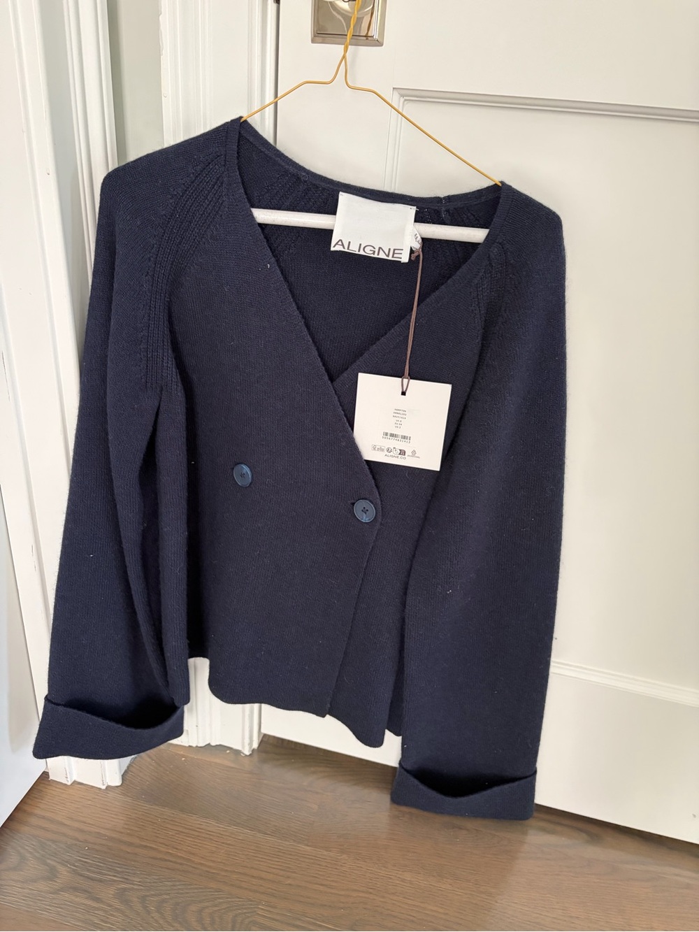 Aligne Navy Double-Breasted V-Neck Sweater